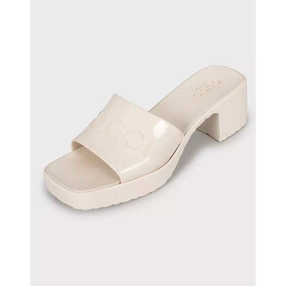 Gucci White Rubber Logo Slides Size 37 - Picture 3 of 5